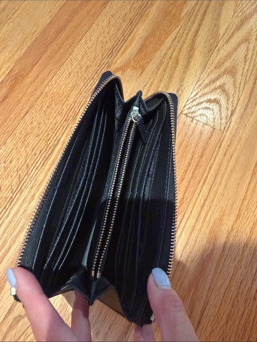 Michael Kors Black Pebbled Leather Zip Wallet with Gold Plate